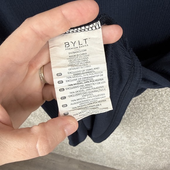 BYLT Basics Ribbed Short Sleeve Open V Polo Men's Large Navy Blue - Picture 6 of 7